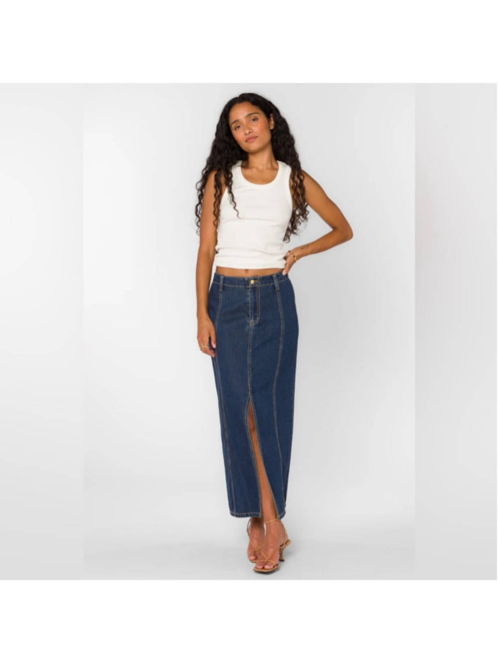Velvet Heart The Nikkie denim maxi skirt highwaist front slit fall western sz sm